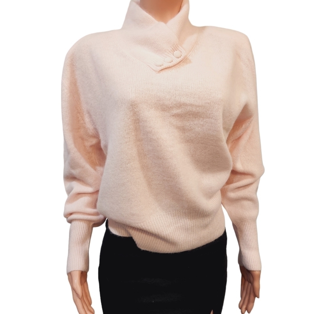 Christie & Jill Cowl V Neck Women’s Medium Long Sleeve Lambswool Pink Sz L